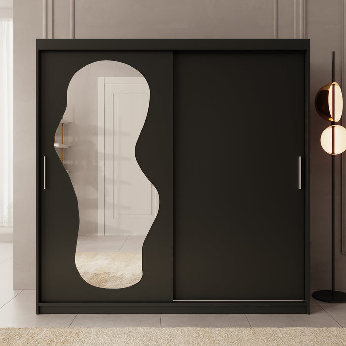 Meubella - Kledingkast Ulysses - Zwart - 200 cm - Met spiegel