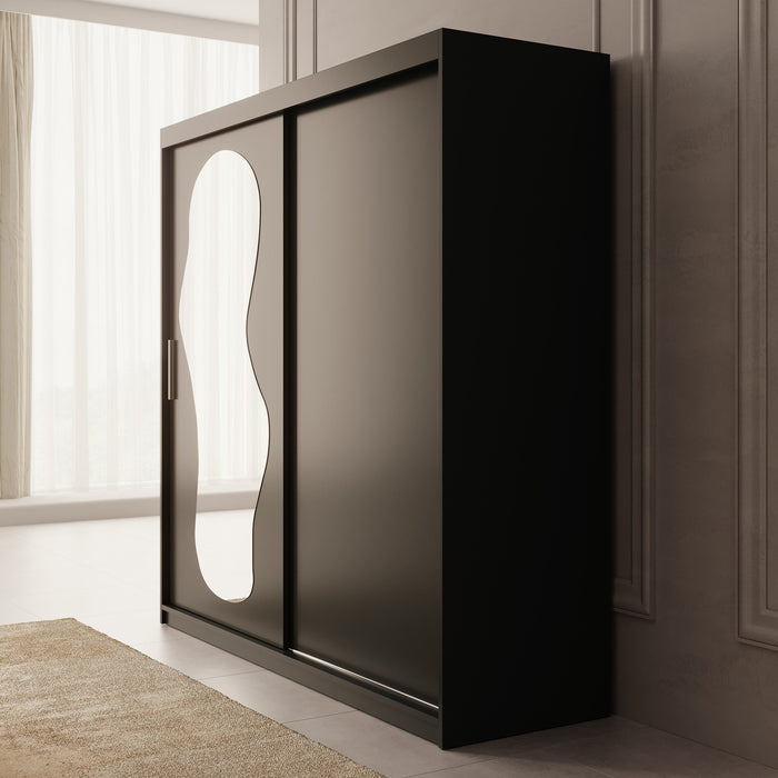 Meubella - Kledingkast Ulysses - Zwart - 200 cm - Met spiegel