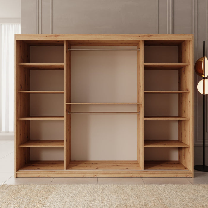 Meubella - Kledingkast Ulysses - Eiken - 250 cm - Met spiegel