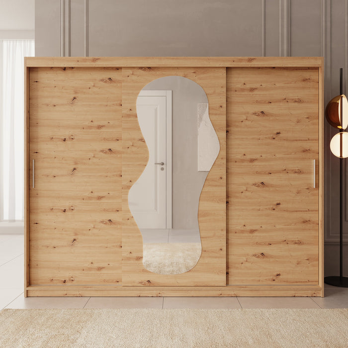 Meubella - Kledingkast Ulysses - Eiken - 250 cm - Met spiegel