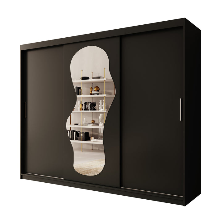 Meubella - Kledingkast Ulysses - Zwart - 250 cm - Met spiegel
