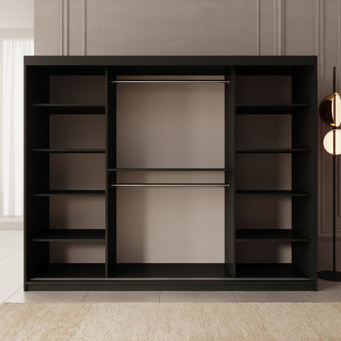 Meubella - Kledingkast Ulysses - Zwart - 250 cm - Met spiegel