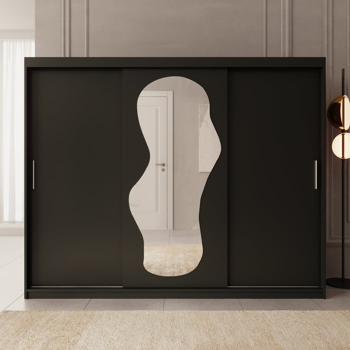 Meubella - Kledingkast Ulysses - Zwart - 250 cm - Met spiegel