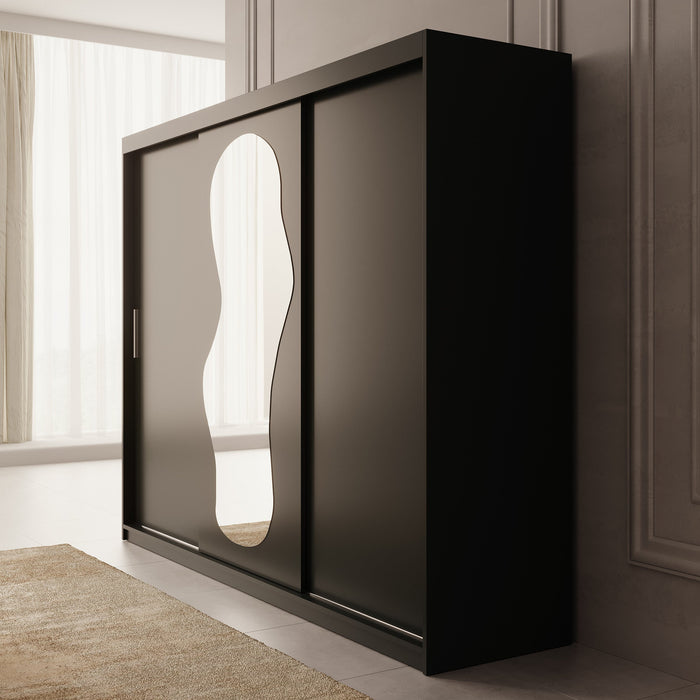 Meubella - Kledingkast Ulysses - Zwart - 250 cm - Met spiegel