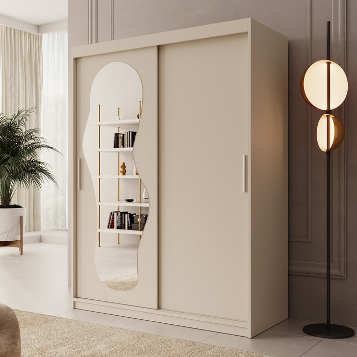 Meubella - Kledingkast Ulysses - Beige - 150 cm - Met spiegel