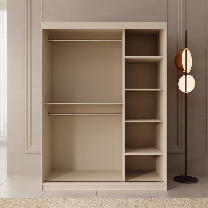 Meubella - Kledingkast Ulysses - Beige - 150 cm - Met spiegel