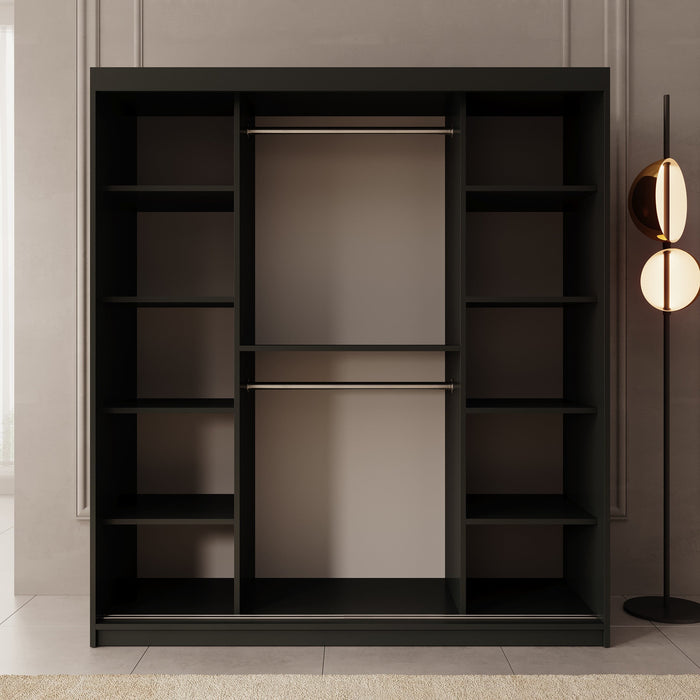 Meubella - Kledingkast Ulysses - Zwart - 180 cm - Met spiegel