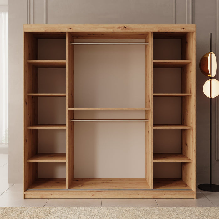 Meubella - Kledingkast Ulysses - Eiken - 200 cm - Met spiegel