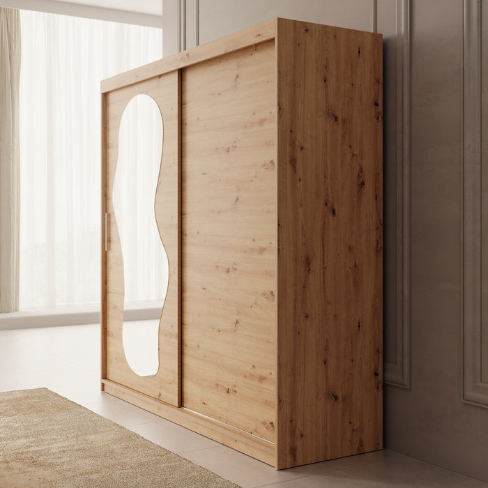 Meubella - Kledingkast Ulysses - Eiken - 200 cm - Met spiegel