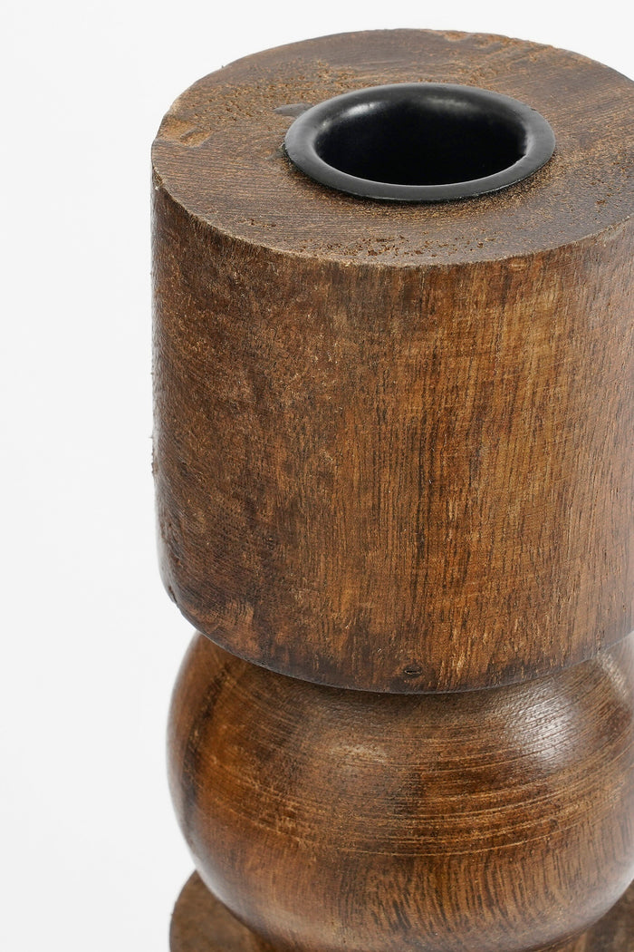 Mica Decorations Philo Kandelaar - H30 x Ø11 cm - Mangohout - Bruin