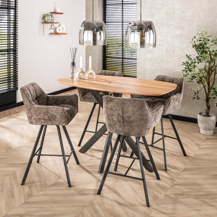 Giga Meubel - Barstoel Draaibaar Taupe - Raster - Set van 2