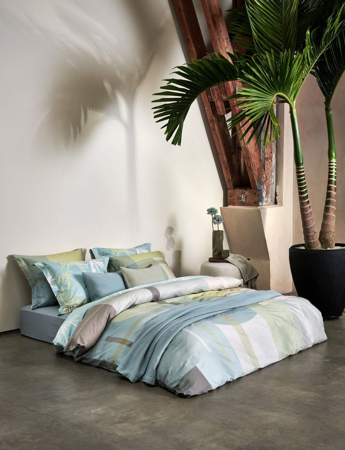 Palm Paradise Dekbedovertrek Thyme | 200 x 200|220 cm | Groen | Blauw