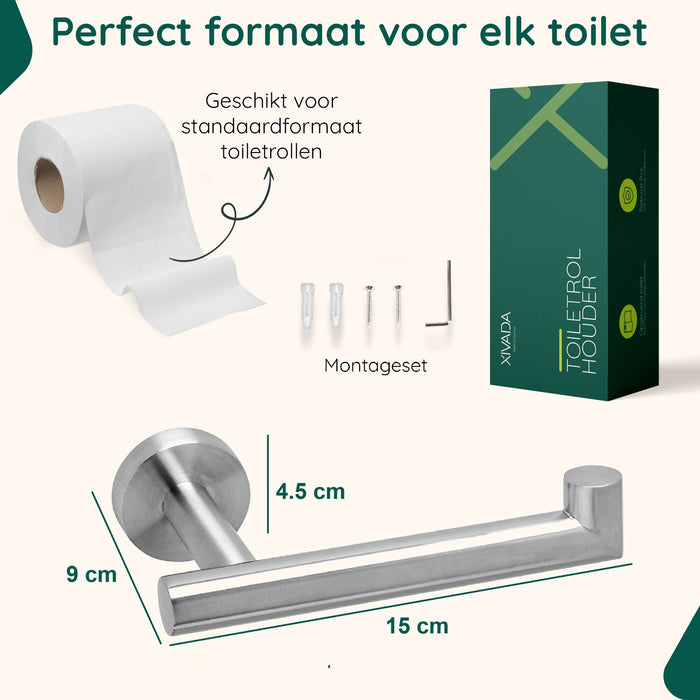 XIVADA Toiletrolhouder Mano - Inclusief schroefset - Rvs - Zilver