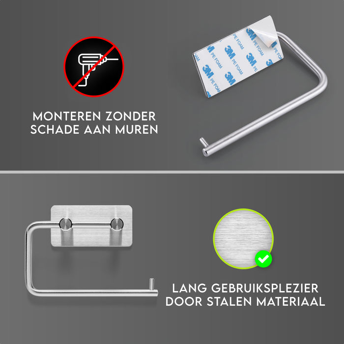 XIVADA WC rolhouder Mara - Rvs - Zelfklevend - 3m Tape - Zilver