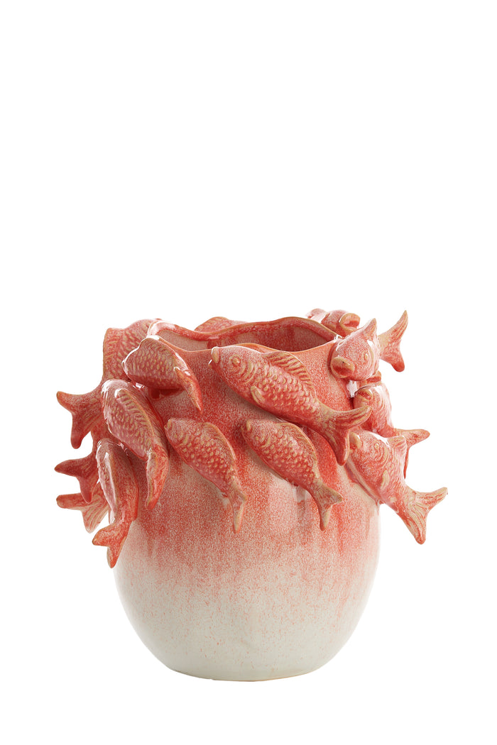 Light&living Vaas deco 29x28,5x27 cm FISH keramiek koraal+crème