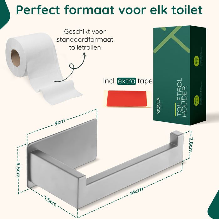 XIVADA WC rolhouder Luca - Zonder Boren - Rvs - Zelfklevend - Zilver