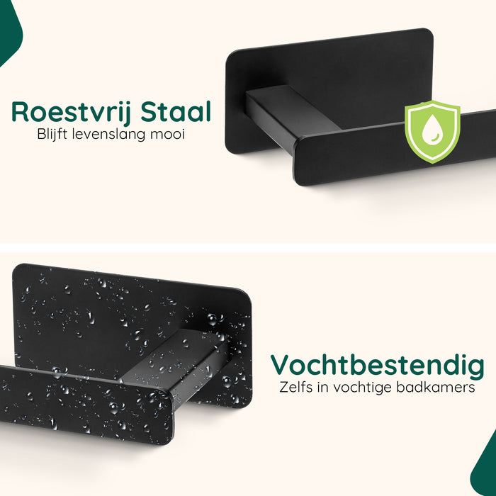 XIVADA WC rolhouder Nova - Zelfklevend - RVS - Plakstrip - Zwart