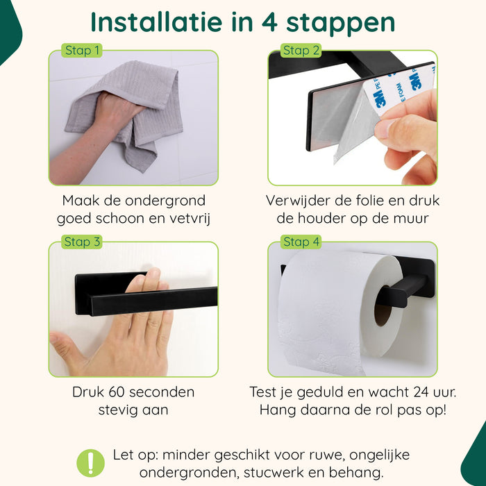 XIVADA WC rolhouder Nova - Zelfklevend - RVS - Plakstrip - Zwart