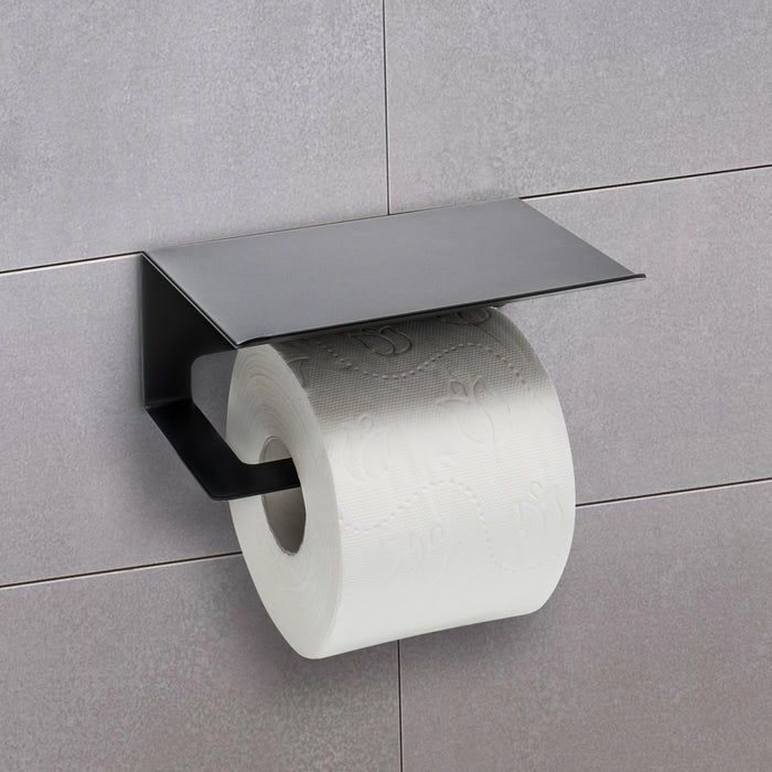 XIVADA WC Rolhouder Zeus - Met plankje - Inclusief schroefset - Zwart