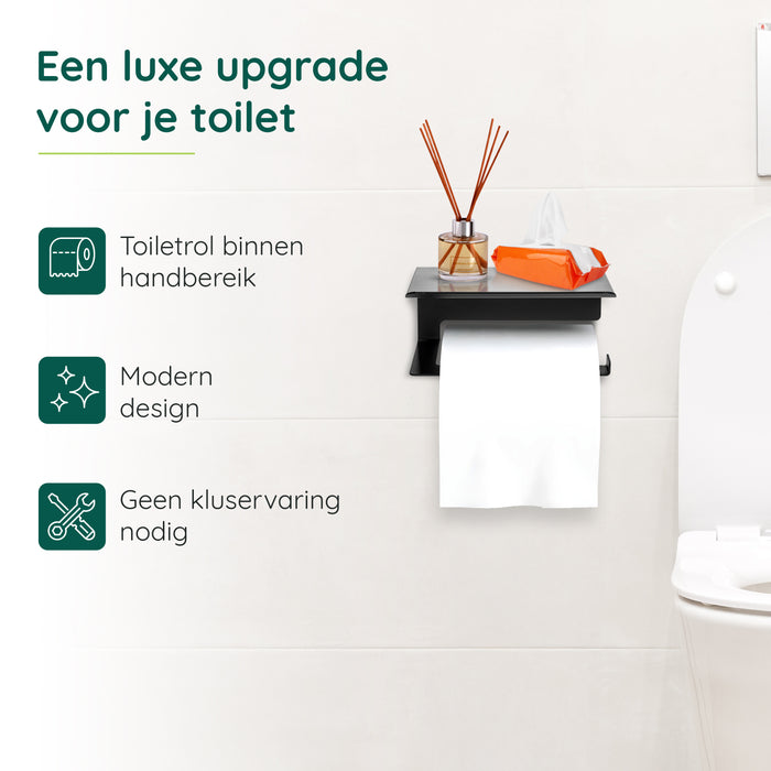 XIVADA WC Rolhouder Zeus - Met plankje - Inclusief schroefset - Zwart