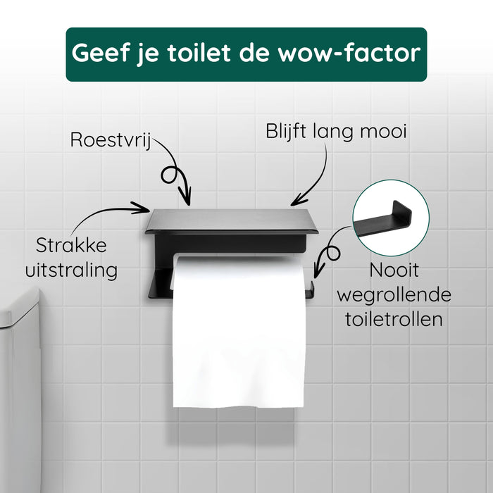 XIVADA WC Rolhouder Zeus - Met plankje - Inclusief schroefset - Zwart