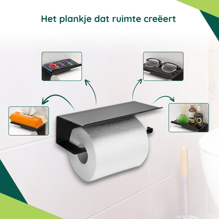 XIVADA WC Rolhouder Zeus - Met plankje - Inclusief schroefset - Zwart
