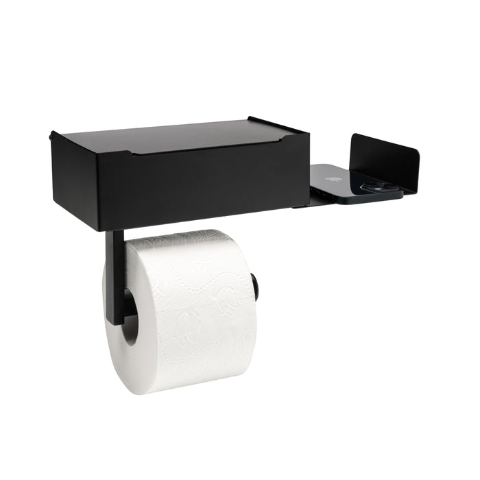 XIVADA Toiletrolhouder - Met plankje - Met opbergbakje - Rvs - Zwart