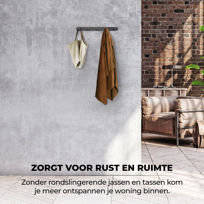 XIVADA Kapstok Hangend - Boren - 5 Haken - Rvs - 37 cm - Zwart
