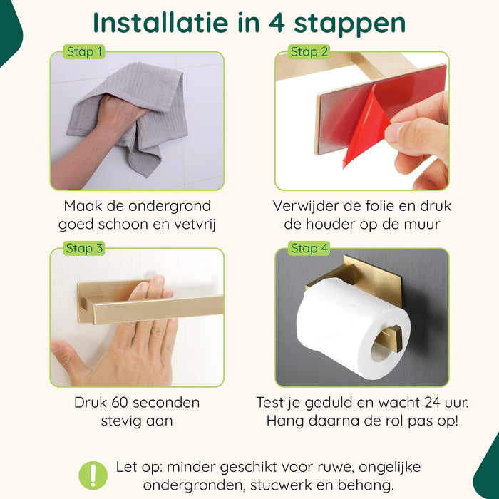XIVADA WC rolhouder Luca - Zonder Boren - Rvs - Zelfklevend - Goud
