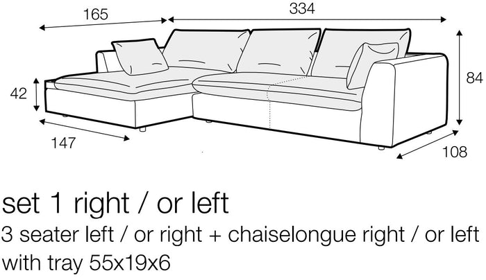 Sits Milou Lichtgrijs 3-zits Hoekbank met Tray Links