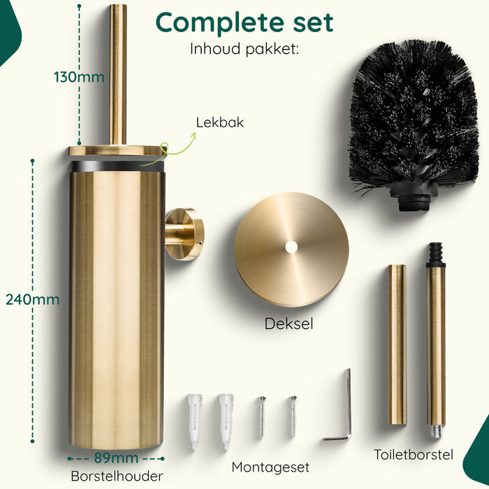 XIVADA Toiletborstel Mura - Met houder - Boren - Rvs - Goud