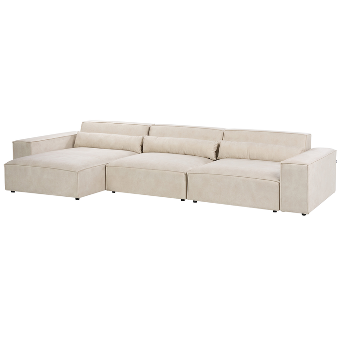 Beliani - HELLNAR - Hoekbank 3-zits - Beige - Rechtszijdig - Fluweel