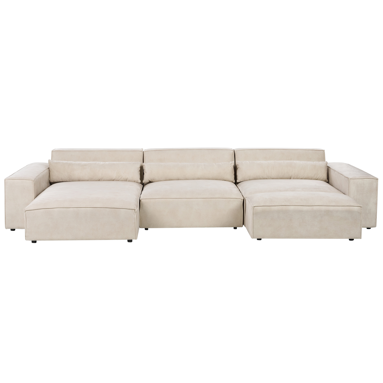 Beliani-HELLNAR-Hoekbank 3-zits met ottomaan-Beige-Rechts-Fluweel