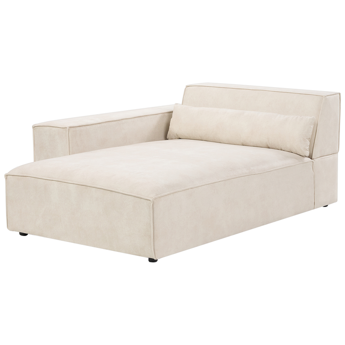 Beliani-HELLNAR-Hoekbank 3-zits met ottomaan-Beige-Rechts-Fluweel