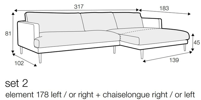 Sits Britt 3-Zits Bank + Chaiselongue Flax Natur