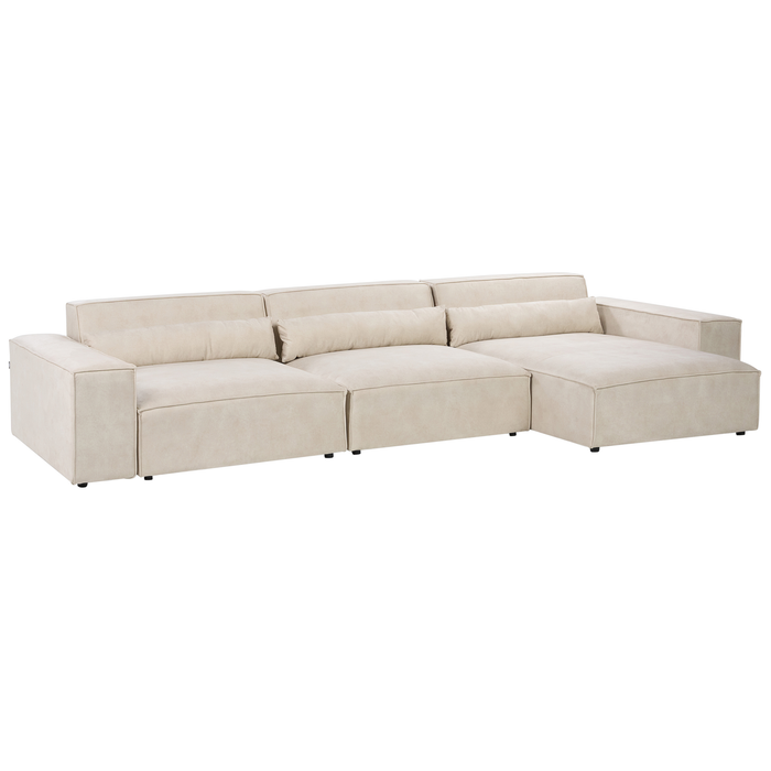 Beliani - HELLNAR - Hoekbank 3-zits - Beige - Linkszijdig - Fluweel
