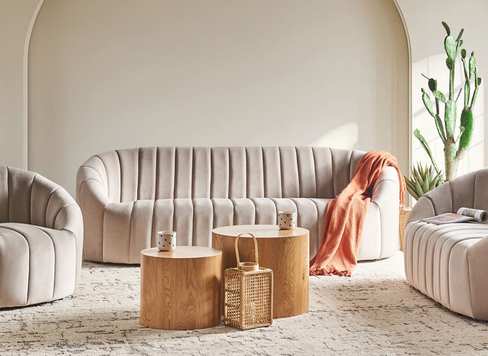 Beliani - MALUNG - Driezitsbank - Beige - Fluweel