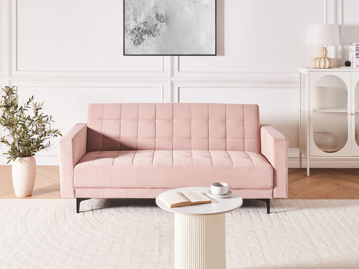 Beliani - ABERDEEN - Driezitsbank - Pastelroze - Fluweel