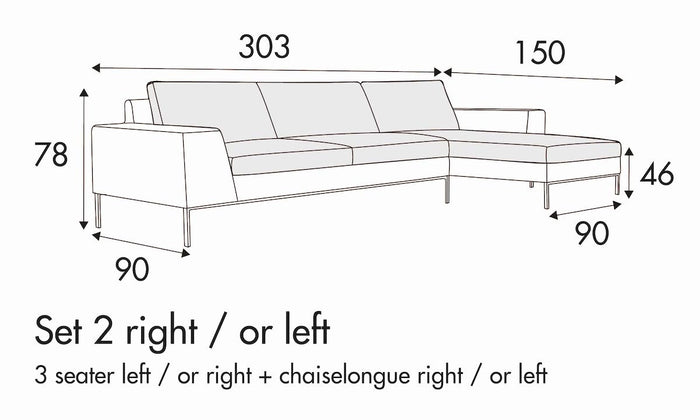 Sits Justus 3-Zits Bank + Chaise Longue Rechts|Links Oranje