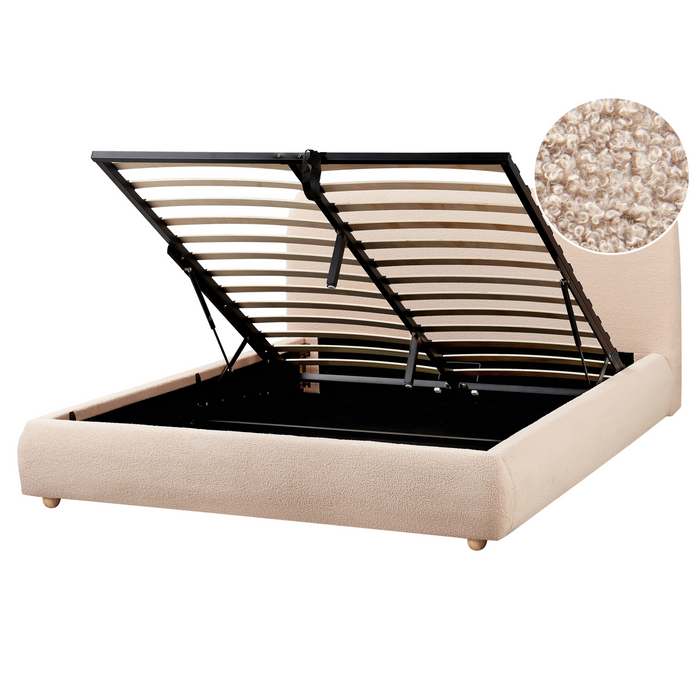 Beliani-BLAGNAC-Bed met opbergruimte-Beige-160 x 200 cm-Bouclé