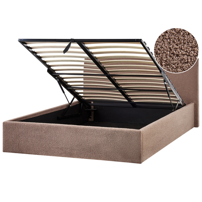 Beliani - ORBEY - Bed met opbergruimte - Bruin - 140 x 200 cm - Bouclé