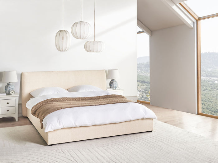 Beliani-LAVAUR-Bed met opbergruimte-Beige-180 x 200 cm-Bouclé