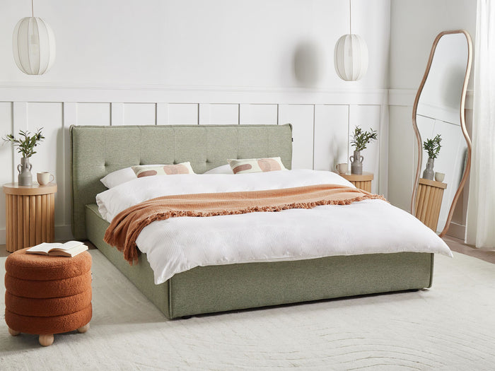 Beliani - LESTRE - Tweepersoonsbed - Groen - 160 x 200 cm - Linnen