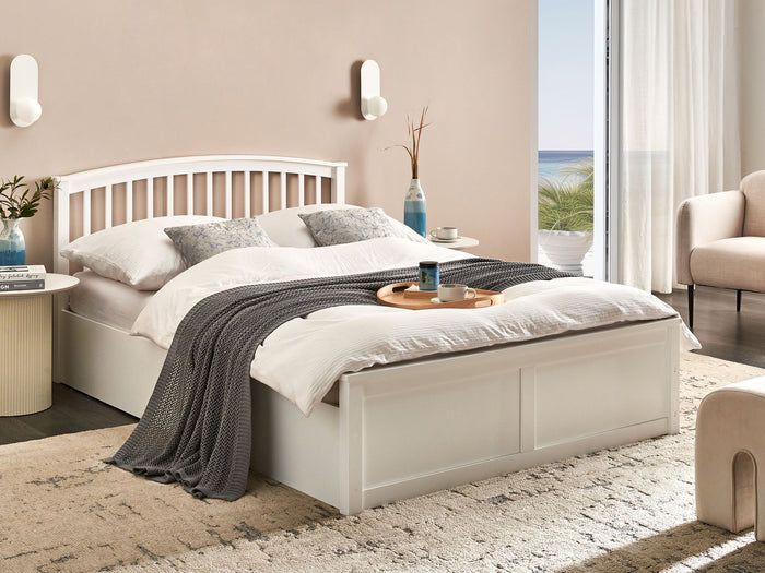 Beliani-CLARBEC-Bed met opbergruimte-Wit-140 x 200 cm-Dennenhout