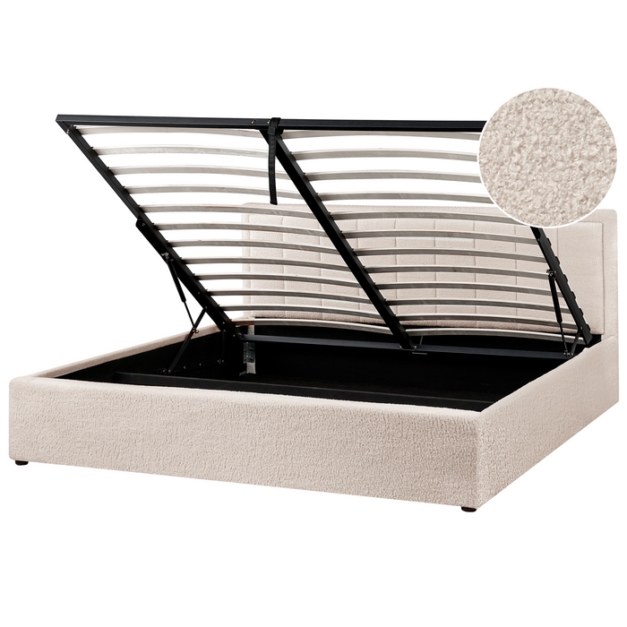 Beliani-MONTLAUR-Bed met opbergruimte-Beige-180 x 200 cm-Bouclé