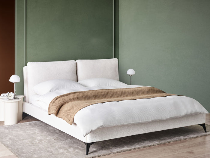 Beliani-MELLE -Tweepersoonsbed-Gebroken wit-180 x 200 cm-Bouclé