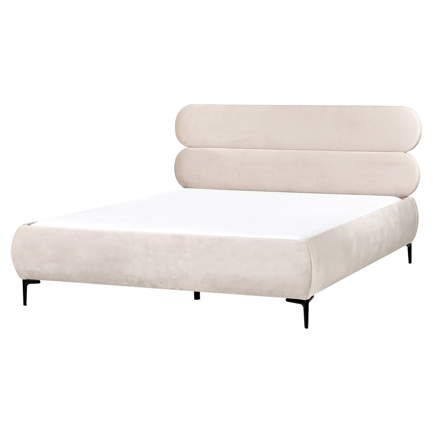 Beliani-LESSAY-Tweepersoonsbed-Lichtbeige-160 x 200 cm-Fluweel