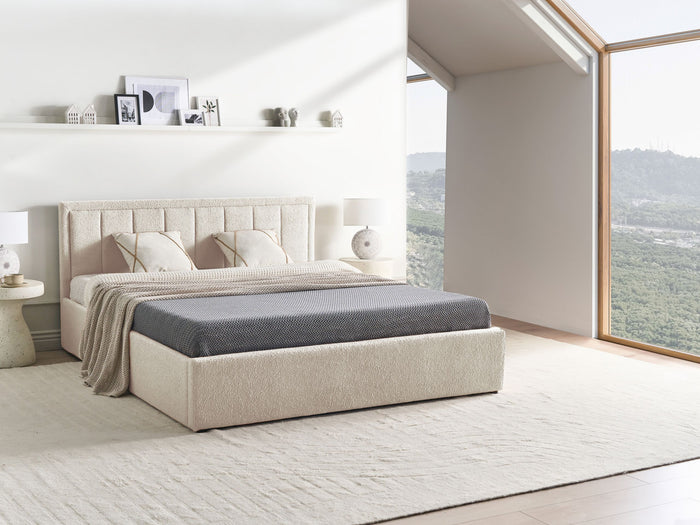 Beliani-MONTLAUR-Bed met opbergruimte-Beige-160 x 200 cm-Bouclé