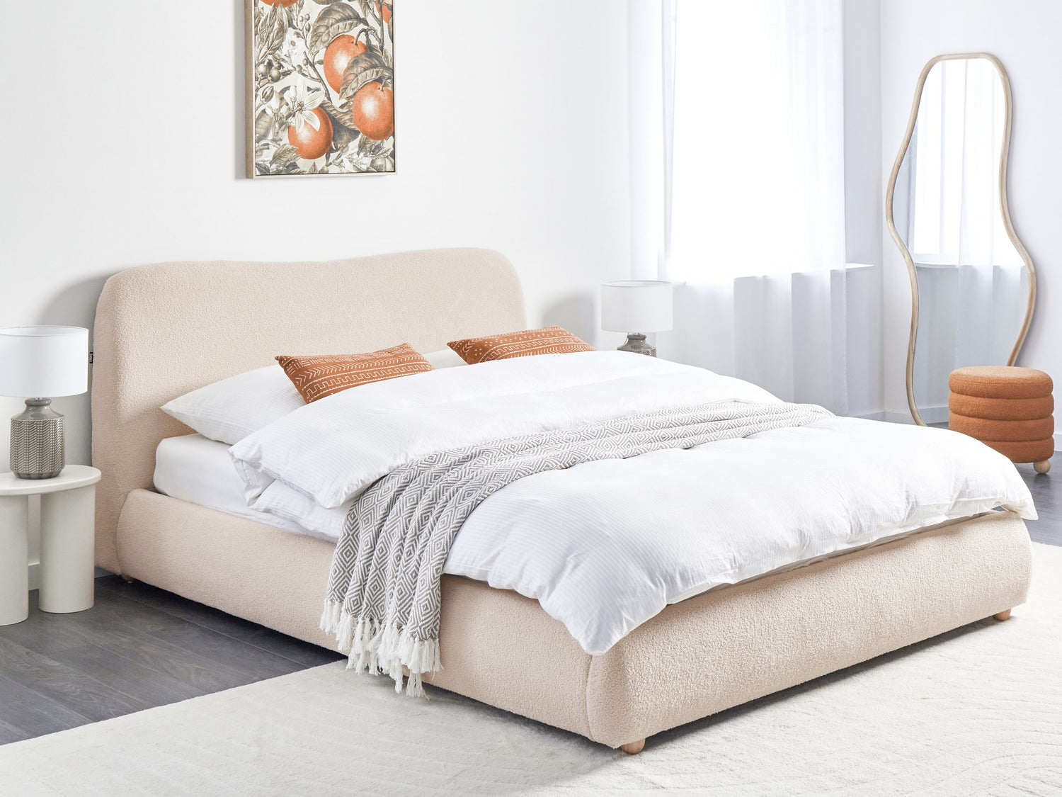 Beliani-BLAGNAC-Bed met opbergruimte-Lichtbeige-160 x 200 cm-Bouclé