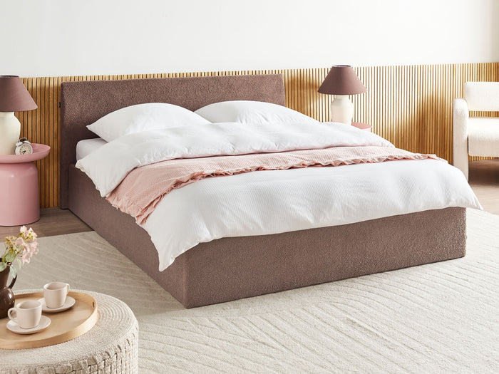 Beliani - ORBEY - Bed met opbergruimte - Bruin - 180 x 200 cm - Bouclé
